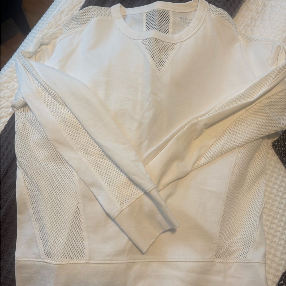 Athleta White Sweatshirt with Mesh Accents